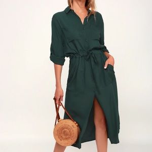 Dark green midi shirt dress / XS